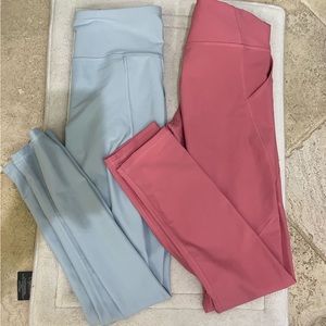 Two pairs of old navy pastel blue and peachy pink lululemon dupe kids xl legging